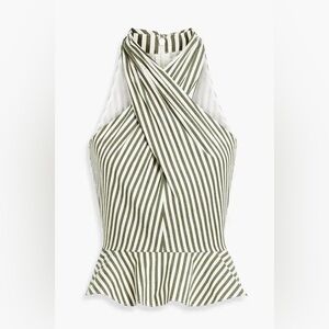 NWT VERONICA BEARD Drey Striped Cottonblend Poplin Peplum Top